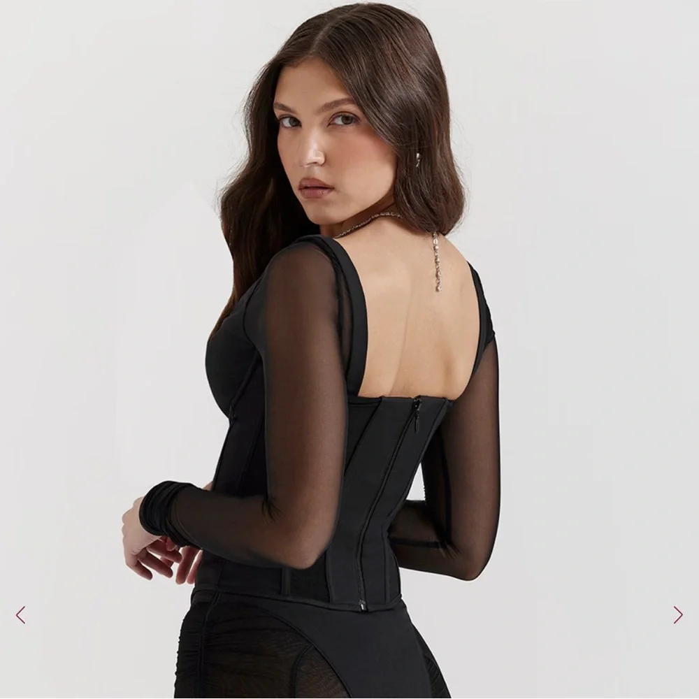 House of CB Black Sheer Sleeve Top - Picture 3 of 6